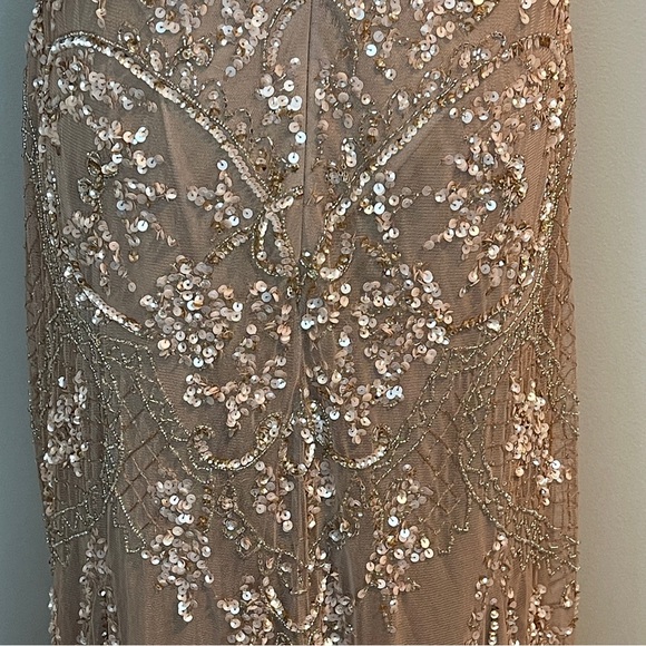 Pisarro Nights Beaded Mesh Midi Cocktail Dress Nude - Picture 8 of 9